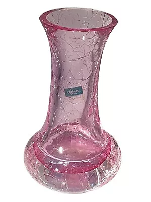 Caithness Pink Glass Crackle Effect Vase • £12