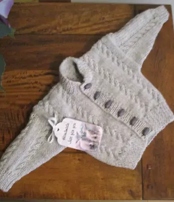 NEW Hand Knitted. Baby Boy Light Grey Cardigan. Aran Wool. 3-6 Months. 20  Chest • £11