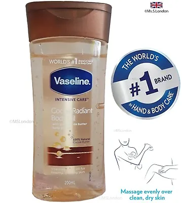 Vaseline Intensive Care Cocoa Radiant Body Gel Oil 200ml For Women/Men - New- UK • £7.49