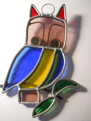 Vintage Handcrafted Lead Stained Glass Owl On Branch Suncatcher 5  • $6.99