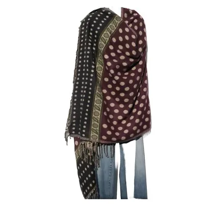 Throw / Shawl |Yak + Sheep Wool Blend | Nepal|Handmade | Polka Dot Design|Maroon • $42.30