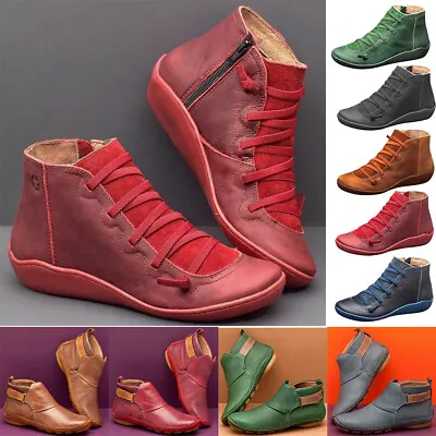 £17.99 • Buy Ladies Retro Flat Ankle Boots Ladies PU Leather Soft Comfy Booties Shoes-UK Size