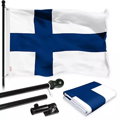 Flag Pole 6FT Black & Finland Finnish Flag 3x5FT Combo Printed 150D Polyester • $47.95