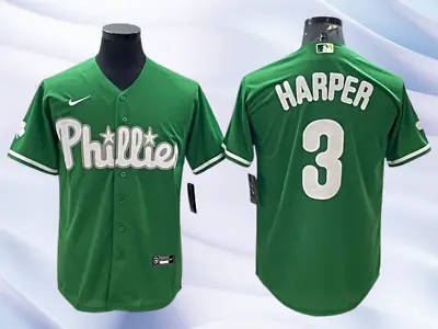 Mens Bryce Harper Philadelphia Phillies Green St. Patrick’s Day Cool Base Jersey • $49.95