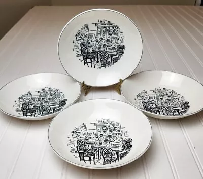 Mikasa Ultima Parisian Scenes Bowl Soup Salad 8” Black White Set Of 4 EUC • $39.99