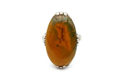 Vintage Sterling Silver 925 Oval Brown Green Agate Ring Size 8 • $67.99