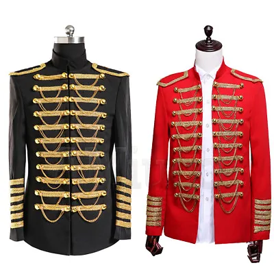 Mens Hussar Jacket Artillery Tunic Tops Military Uniform Drummer Steampunk Coat • $32.99