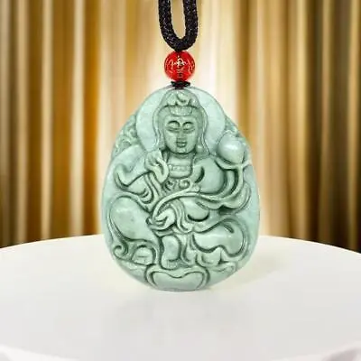 Jade Guanyin Pendant Fashion Green Men Necklace Natural Necklaces Stone Jewelry • £0.99