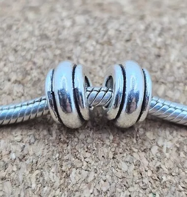 2 Authentic Silver 3 Line Barrel Spacer European Charm Beads Lot • $11.95