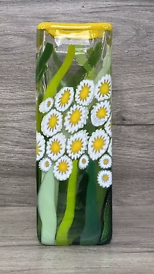 Mad Art Studios Hand Blown Glass Vase Square Clear Sky Daisy Series • $167.98