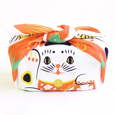 Japanese Furoshiki Wrapping Cloth Maneki Neko Lucky Fortune Cat From Kyoto • £7.96