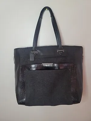 Coach Black Leather Wool Tote Bag Large 17”X13” Beautiful Authentic • $42