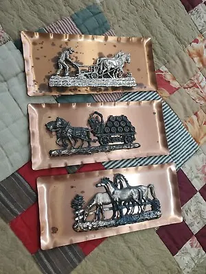 Red Copper Cabin Wall Decor 3D Horse Wagons German Lot Of 3 Vintage  • $34.99