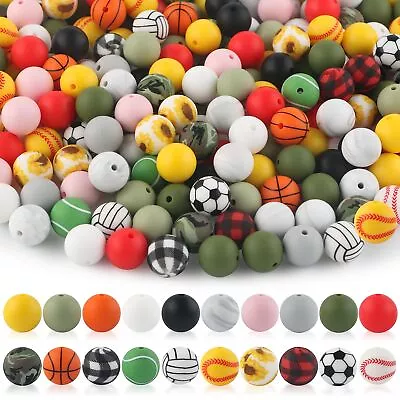 100pcs Sports Silicone Beads 15mm，Basketball Football Volleyball Silicone Bea... • $25.49