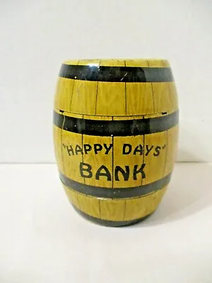 Tin Bank Happy Days Litho Barrel Piggy Coin Bank 4  J Chein & Co USA Vintage • $9.99