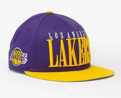 New Era Los Angeles Lakers Retro Spell Out Edition Snapback Hat Purple Gold • $26.94
