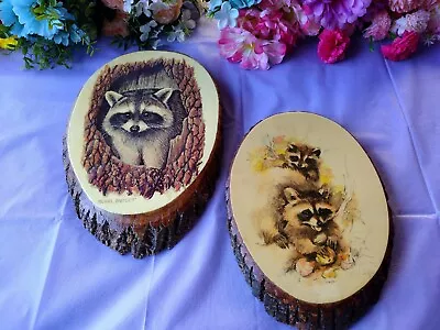 Pair Of Vintage Wooden Raccoon Wall Plaques • $100