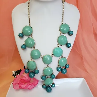 J. CREW Statement Bubble Necklace Green Turquoise Chunky Chic Beads Long Bib • $18.95