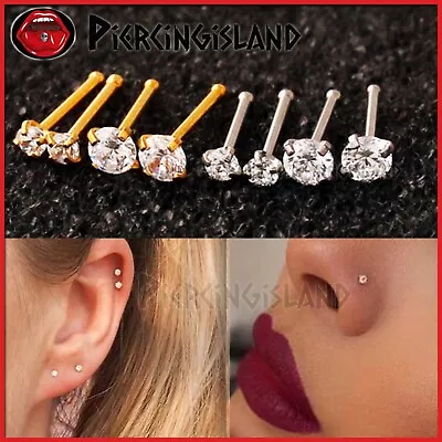 22g 925 Sterling Silver Gold Crystal Nose Stud Bone Ring Ear Cartilage Piercing • $4.72