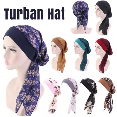 Pre-Tied Turban Hat Headwear Hair Loss Muslim Hijab Cancer Head Scarf Chemo Cap • £3.99