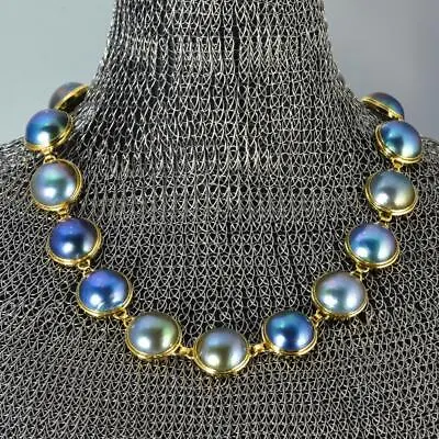 Elegant 17.7inch Mabe Pearl Necklace Vermeil Gold-plated Sterling Silver 109.02g • $799