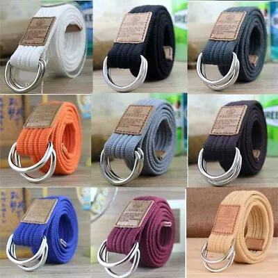 Unisex Military Canvas Belt Webbing D Ring Buckle Combat Woven Army Waistband #p • $6.51