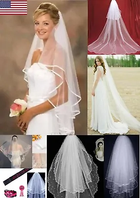 3 M White Ivory Cathedral Length Raw Edge Bride Wedding Bridal Long Veil + Comb • $9.99