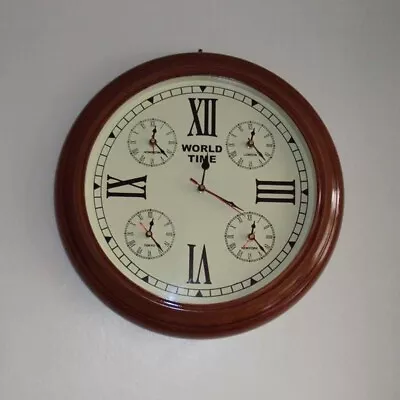 £40 • Buy 16 '' Wooden Framed World Time Wall Clock. Home Decor