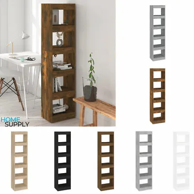 Modern Wooden 5-Tier Tall Narrow Bookcase Book Cabinet Room Divider Storage Unit • £57.99