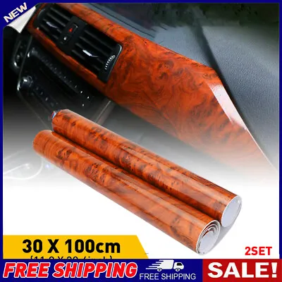 2Roll Walnut Wood Grain Vinyl Wrap Car Sticker Wrap Roll Film Self Adhesive Skin • £18.99