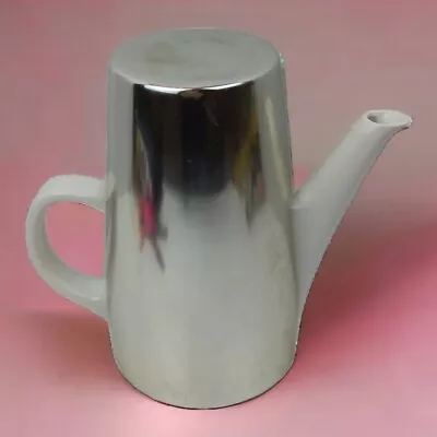 Melitta Vtg White Porcelain 8 1/2  Teapot MCM Germany D Handle Silver Cover Cozy • $39