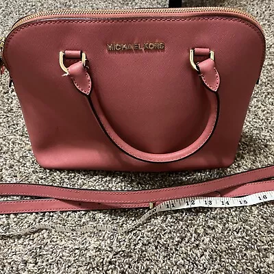 Michael Kors Cindy Coral Leather Dome Satchel Handbag Purse • $28