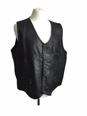 Vintage Patchwork Soft Leather Utility Waistcoat Men's XXL Black • $24.87