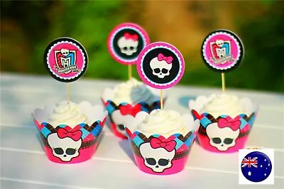 Monster High Birthday Girl Party Cupcake Cakes Case Toppers Flags Wrapper Set • $6.43