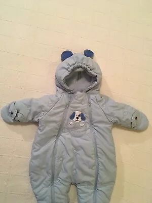 Bebe D' Amour Puppy Dog Bunting Snowsuit Hooded W/ Ears Baby Blue 0-3  Mos • $14