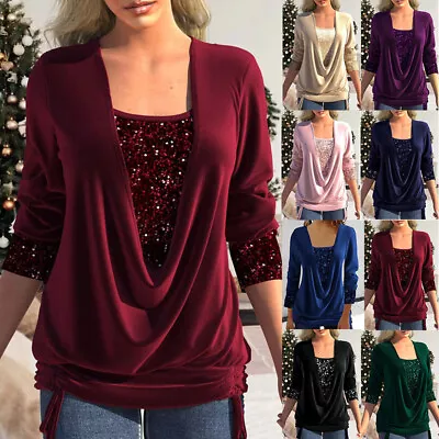 $28.44 • Buy Womens Summer Tunic Tops Ladies Long Sleeve Sequins Shirts Blouse Plus Size Tee