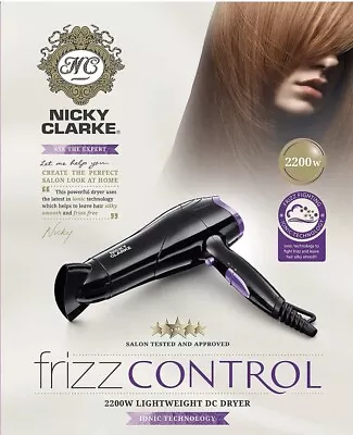 Nicky Clarke 2200W Lightweight Frizz Control Fast Dry DC Ionic Hair Dryer • £29.99