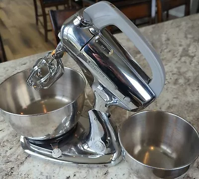 Vintage Hamilton Beach Stand Mixer Model H Chrome MCM Beaters TESTED WORKS BOWLS • $79.73