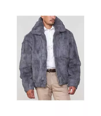 Men Real Rex Rabbit Fur Coat Nature Chinchilla Color Jacket Winter New Overcoat • $565.95