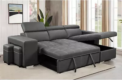 Modern Sleeper Sectional Sofa: Pull Out Bed Reversible Chaise Charcoal Grey • $1595.72
