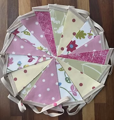 Handmade Oilcloth Bunting Home/Garden Pink Garden - 4 Meters Double Sided • £32.50