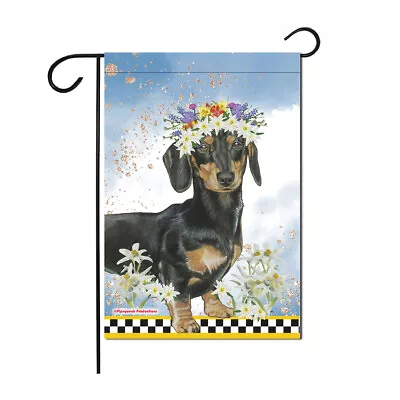 Dachshund Black And Tan Floral Garden Flag Double Sided 12 X 17 In. • $19.95