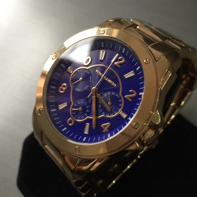 £89 • Buy Ladies Vince Camuto Designer Watch Chunky Rose Steel Multi Dial Navy Blue VC5942