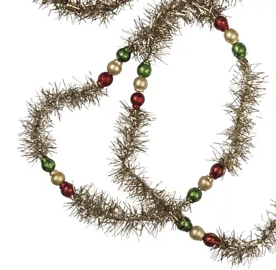 Vintage Style Glass & Tinsel 72  Christmas Garland  Red Green Gold Beads • $22.95