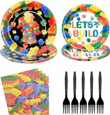 96 Pcs Building Block Party Supplies Building Block Party Plates Napkins Forks  • $13.99