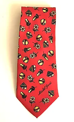 Vintage Michel Jordi Red Floral 100% Silk Men's Neck Tie • $19.99