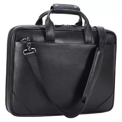 Leather Slim Briefcase For Men 15.6  Laptop Crossbody Messenger Bag Black • $170.22