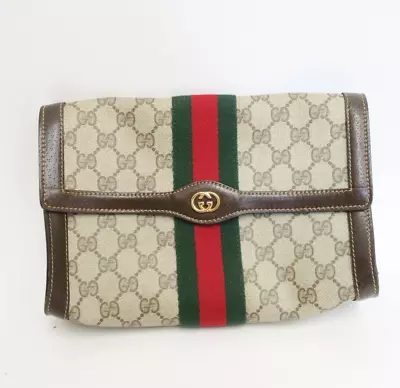 Authentic Gucci PVC Leather Sherry Line Pouch Clutch Bag 26272 • $129