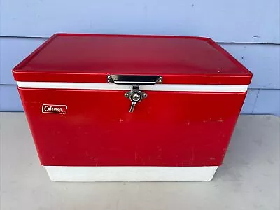 Vintage Coleman Red Metal Ice Chest Cooler 22.5” X 13.5”x 15.5” USA LEAKS REPAIR • $59.95