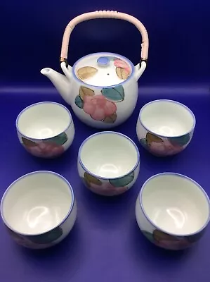 Japanese Tea Set In Wooden Box - 1 X Teapot & 5 X Cups With Floral Decoration • £10